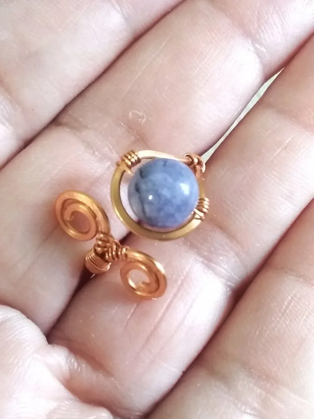 Hand Crafted! Feminine Copper Wire Ring w. Purple/Gray Agate - Adjustable Sz 6-7